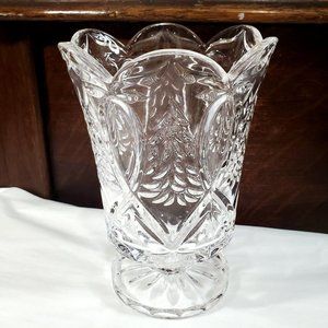 Fifth Avenue Crystal 7.5" Christmas Footed Hurricane Candleholder Vase trees